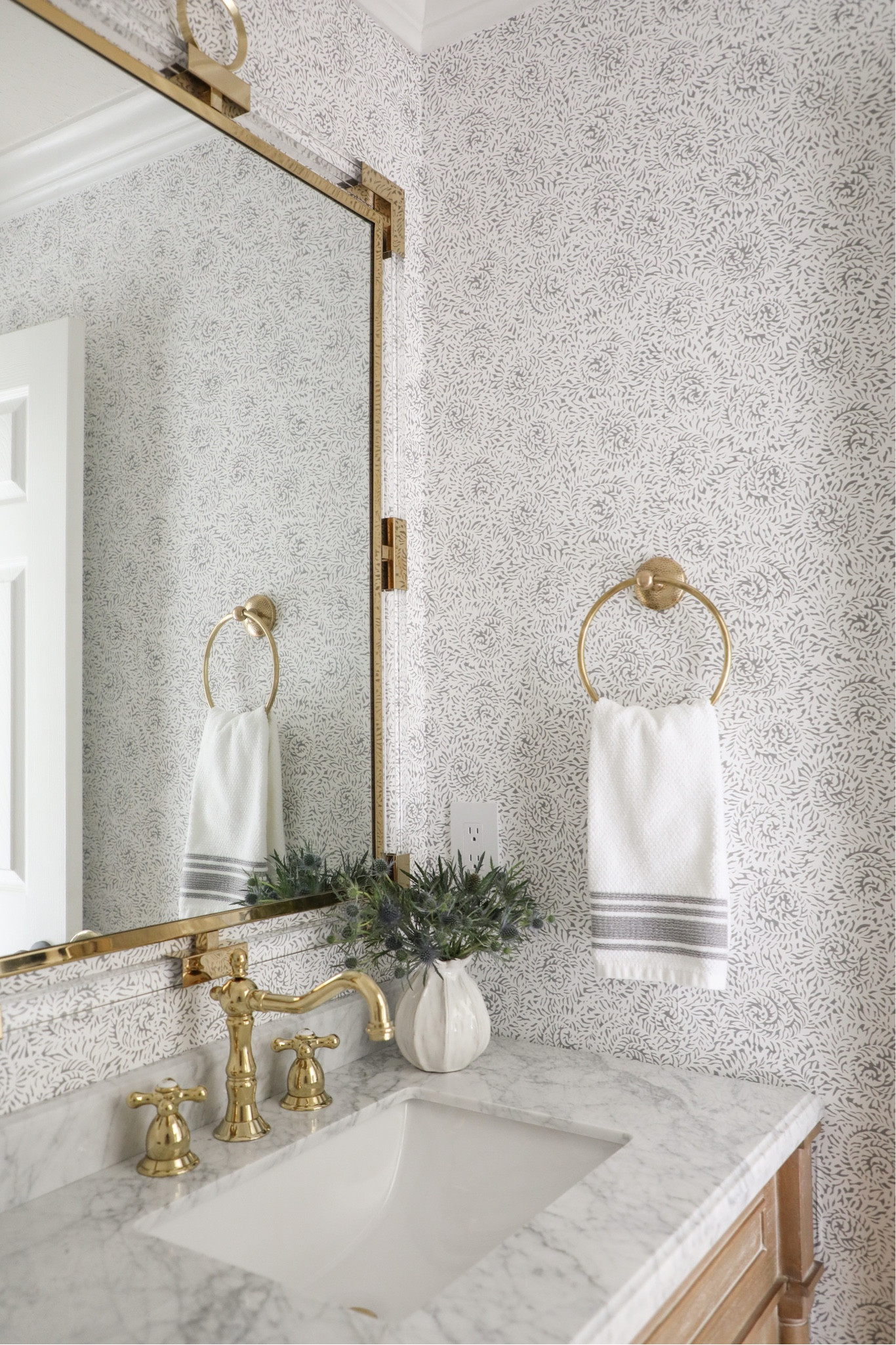 Powder bathroom black friday sales! Serena and lily sale, wallpaper, oak vanity, brass faucet 

#LTKsalealert #LTKCyberweek #LTKhome