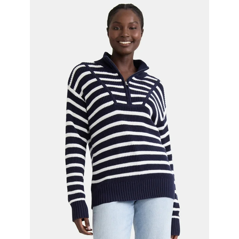 Time and Tru Women's Half Zip Pullover Sweater, Midweight, Sizes XS-XXXL | Walmart (US)