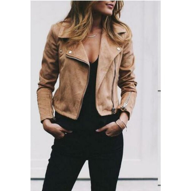 Puloru Women's Faux Leather Jacket Slim Moto Biker Cardigan Zipper Short Coat - Walmart.com | Walmart (US)