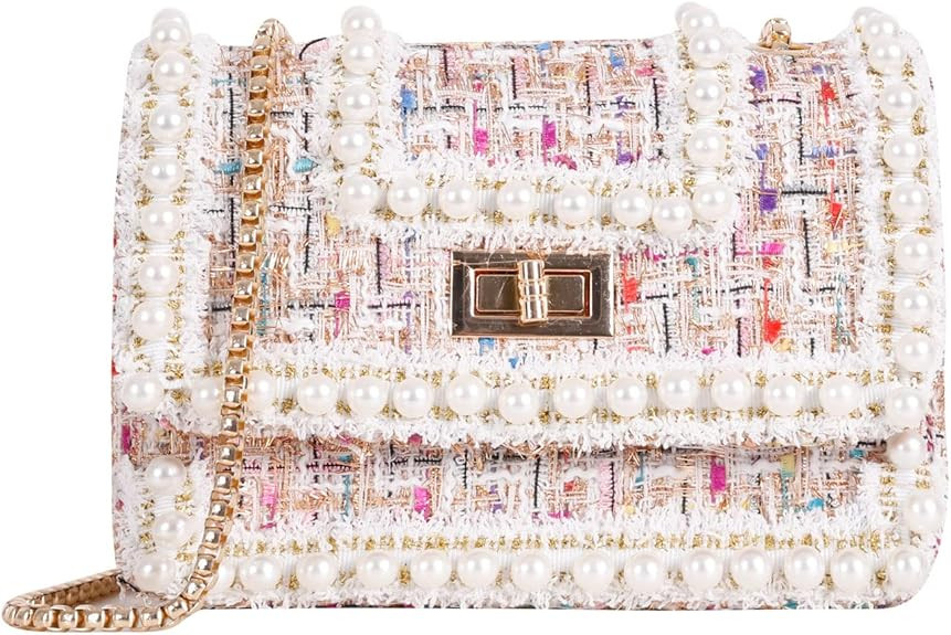 Purses and Handbags for Women Fashion Ladies Top Handle Satchel Shoulder Tote Pearl bead chain To... | Amazon (US)