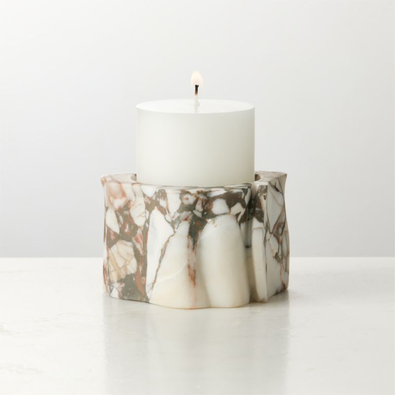 Otalora Cocoa Marble Pillar Candle Holder Small | CB2 | CB2