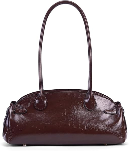 Vintage Shoulder Bag - Glossy Leather Top Handle Handbag, Retro Minimalist Dome Shoulder Purse, Elegant Underarm Bag | Amazon (US)