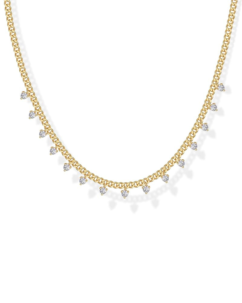 PAVOI 14K Gold Plated Station Necklace - Simulated Diamond BTY Layering Necklaces - Womens CZ Cha... | Amazon (US)