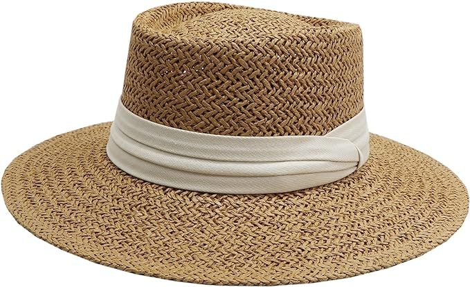 jiaoji Women's Straw hat Panama hat Tweed hat Beach Sun hat Wide Brim | Amazon (US)