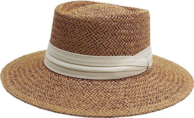 jiaoji Women's Straw hat Panama hat Tweed hat Beach Sun hat Wide Brim | Amazon (US)