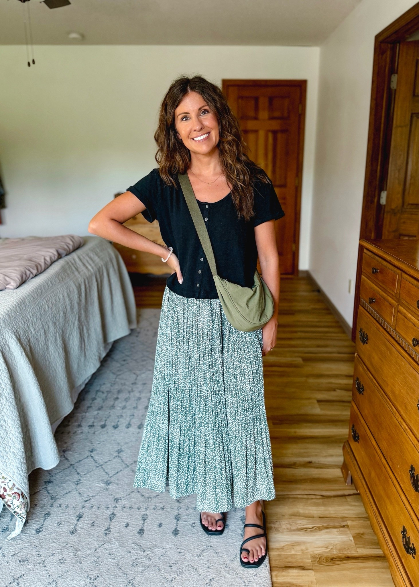 xs in my tee, small in my skirt and 6 on my sandals. My bag is older so I linked similar

#LTKPetite #LTKSeasonal #LTKootd