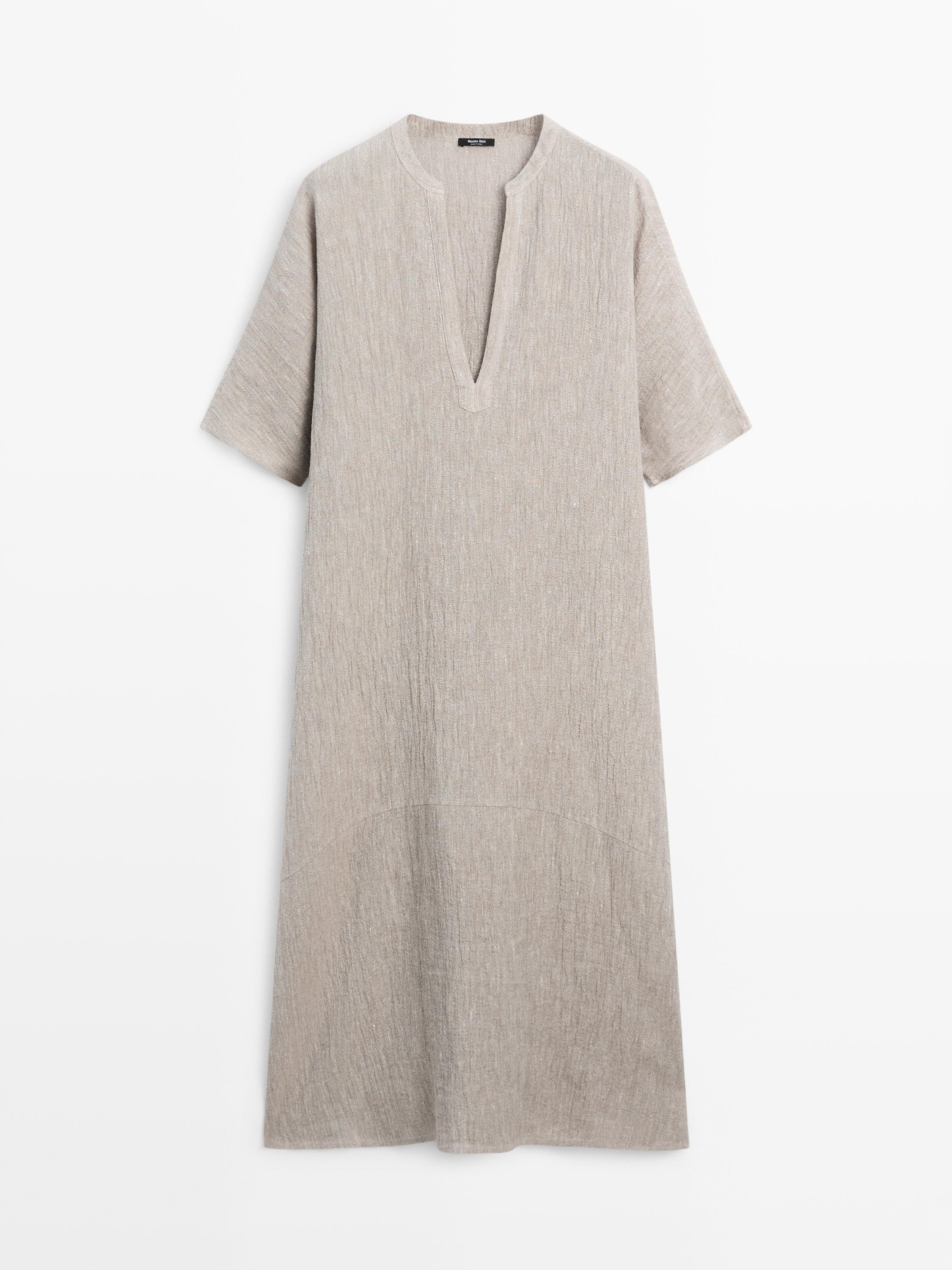 Waffle-knit linen blend kaftan dress | Massimo Dutti UK