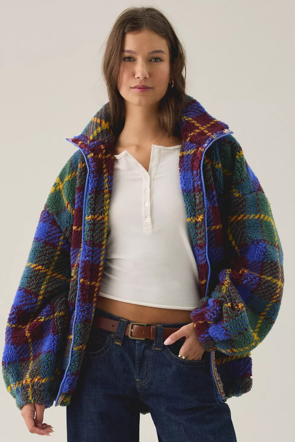 BDG Mae Printed Piled Fleece Zip-Up Jacket | Urban Outfitters (US and RoW)