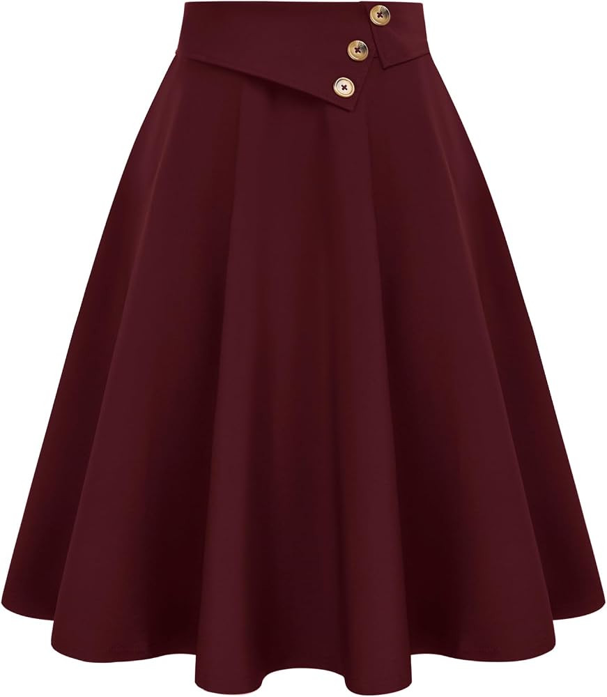 Belle Poque Women Vintage A-Line Skirt Retro High Waisted Midi Party Skirt with Pockets& Buttons | Amazon (UK)