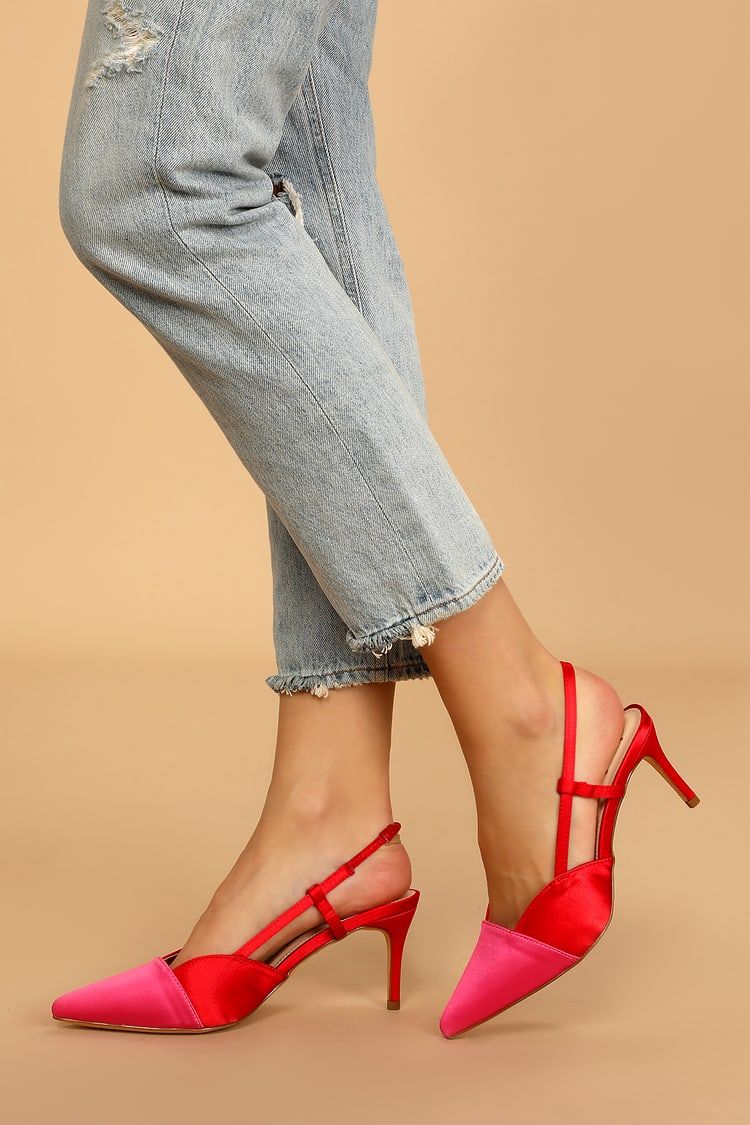 Steviee Pink and Red Pointed-Toe Slingback Pumps | Lulus (US)