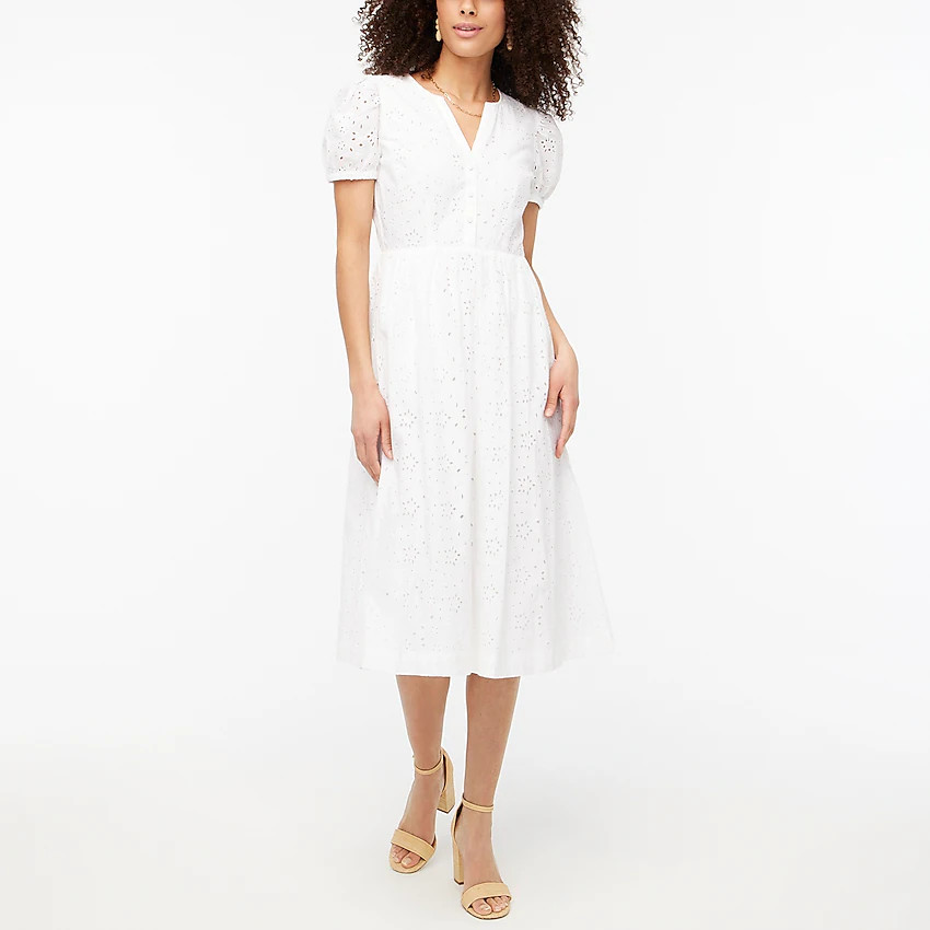 Eyelet puff-sleeve dress | J.Crew Factory