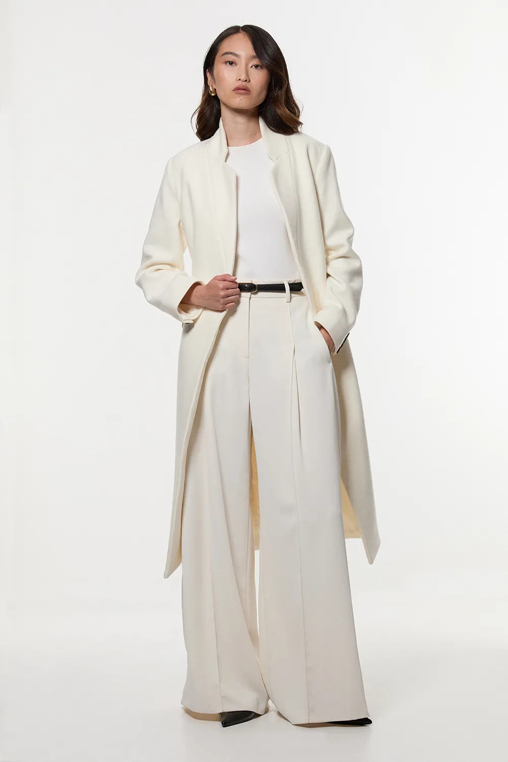 Wool Investment Notch Neck Tailored Midi Coat | Karen Millen UK + IE + DE + NL