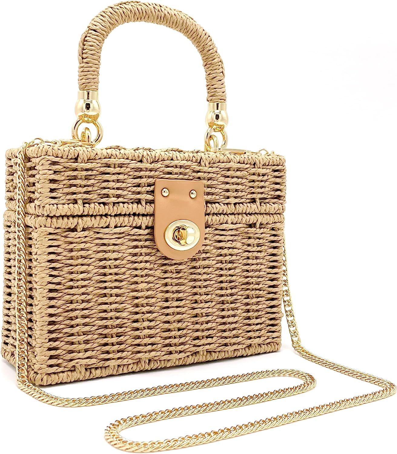 Handwoven Rattan Bag for women-Wicker Woven Square Crossbody vintage Chic Casual Beach Boho Tote ... | Amazon (US)