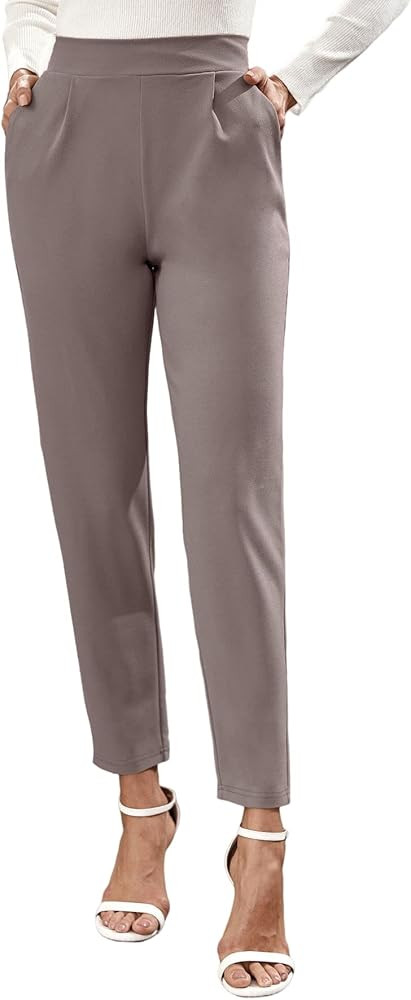 Floerns Women's Solid High Waist Tapered Ankle Stretch Work Pants | Amazon (US)