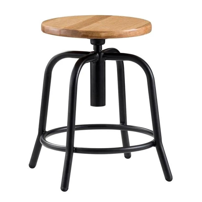 18 - 25 in. Height Adjustable Designer Stool with Wooden Seat & Black Frame | Walmart (US)