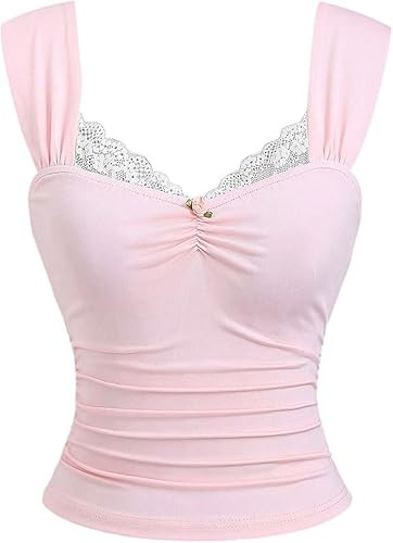 WDIRARA Women's Y2k Lace Trim Sweetheart Neck Tank Tops Ruched Sleeveless Tops | Amazon (US)