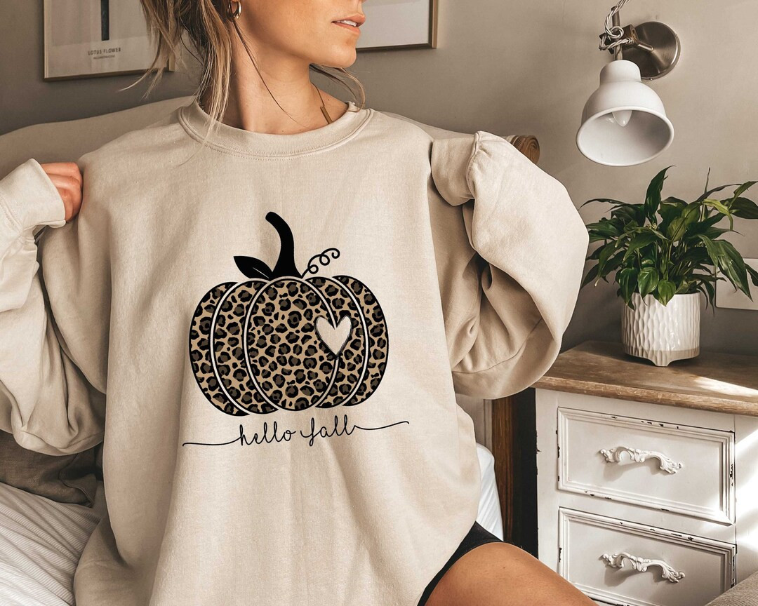 Hello Fall Sweatshirt, Leopard Pumpkin Shirt, Cheetah Pumpkin Shirt,thanksgiving, Thankful Shirt,... | Etsy (US)