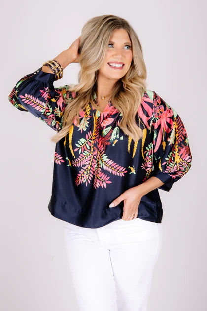 All In Time Navy Long Sleeve Blouse | The Willow Tree