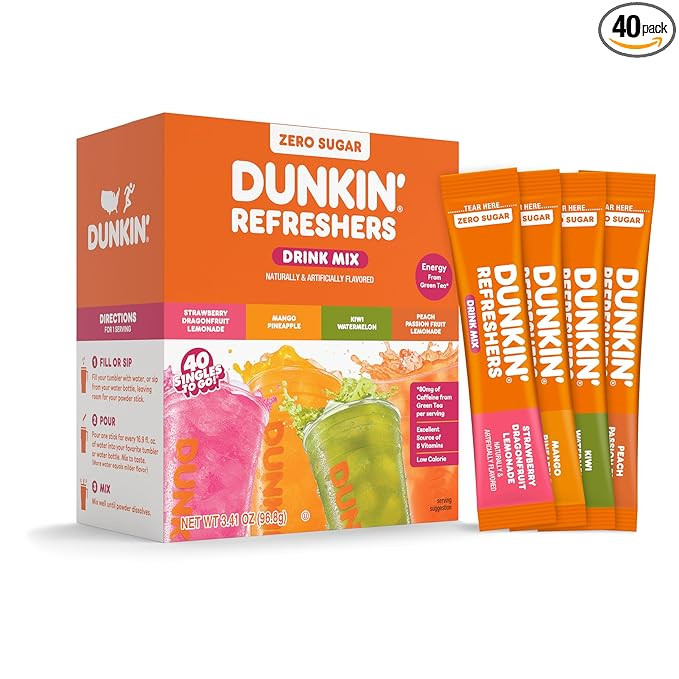 Dunkin’ Refreshers Singles To Go! Zero Sugar Powdered Drink Mix, 40 Ct Variety Pack, Energy fro... | Amazon (US)