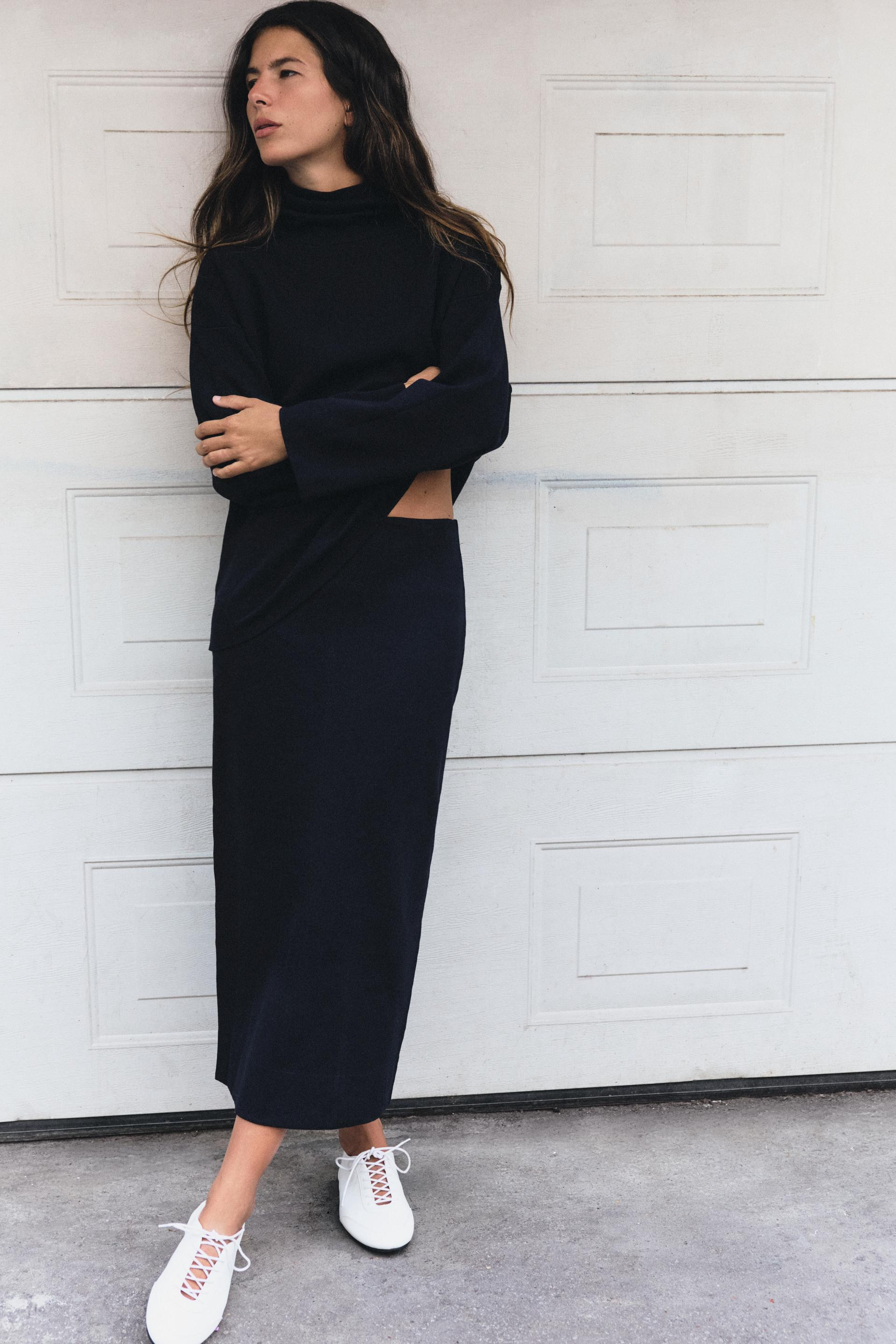 Zara - High-Waist Midi Knit Skirt - Navy Blue - L - Woman | Zara US