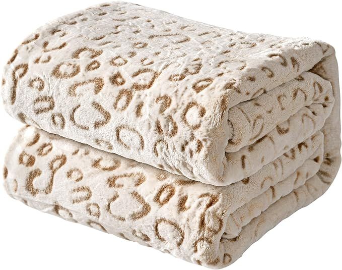 FY FIBER HOUSE Flannel Fleece Throw Blanket with 3D Leopard Print, 50"X60", Brown | Amazon (US)