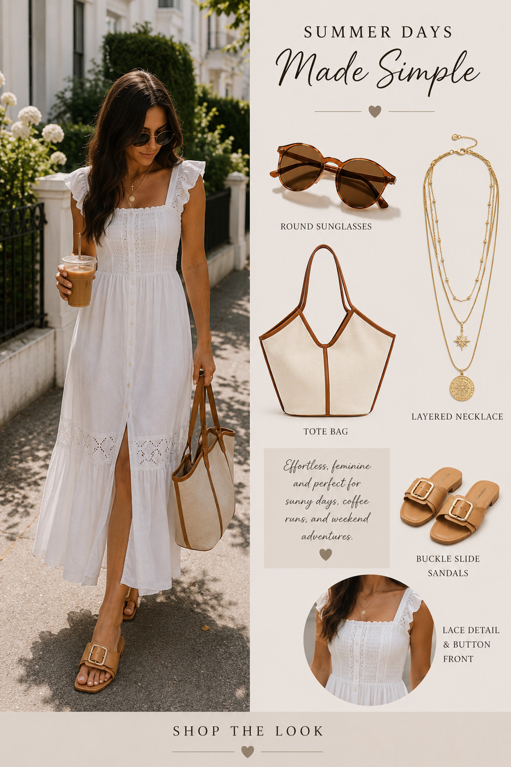 The effortless summer outfit I've been reaching for on repeat 🤍

This white dress is feminine, flattering, and perfect for everything from coffee runs and brunch dates to vacation days and weekend errands. Paired with neutral slides, a structured tote, and simple gold jewelry for an easy elevated look you'll wear all season long.

I've linked everything here, including the dress, sandals, tote, sunglasses, and layered necklace ✨ #AnthropologieStyle

#summerstyle #whitedress #summeroutfit #casualchic #weekendstyle #ltkfashion #neutralstyle #affordablefashion 

 #LTKootd