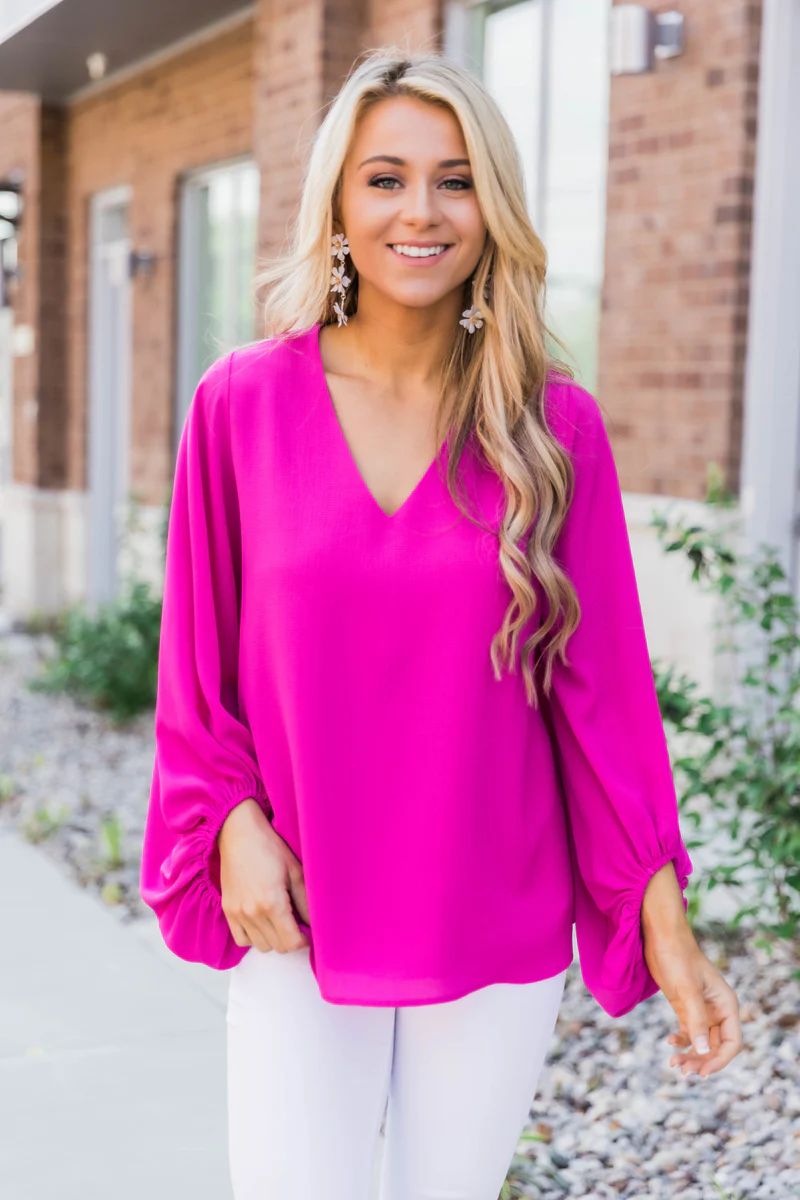 She Must Be Famous Magenta Blouse | The Pink Lily Boutique