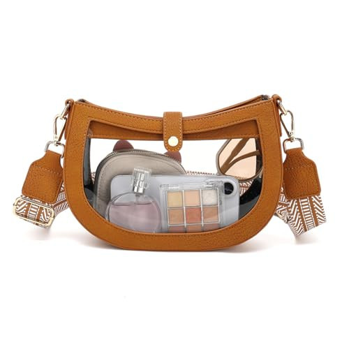 Clear Bag for Stadium Approved, Crossbody Clear Purse for Women, Stylish Transparent Bag for Concerts,Sport Game (Brown) | Amazon (US)