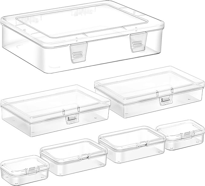 7 Pack Mixed Sizes Rectangular Mini Plastic Containers Clear Plastic Storage Boxes with Hinged Li... | Amazon (US)
