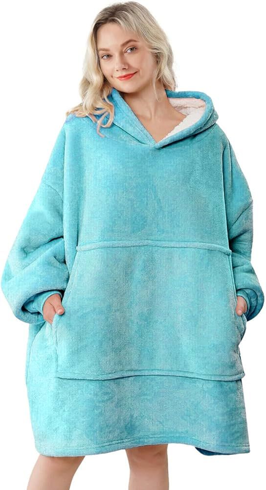 Amazon.com: Touchat Wearable Blanket Hoodie, Oversized Sherpa Fleece Sweatshirt Blanket with Gian... | Amazon (US)
