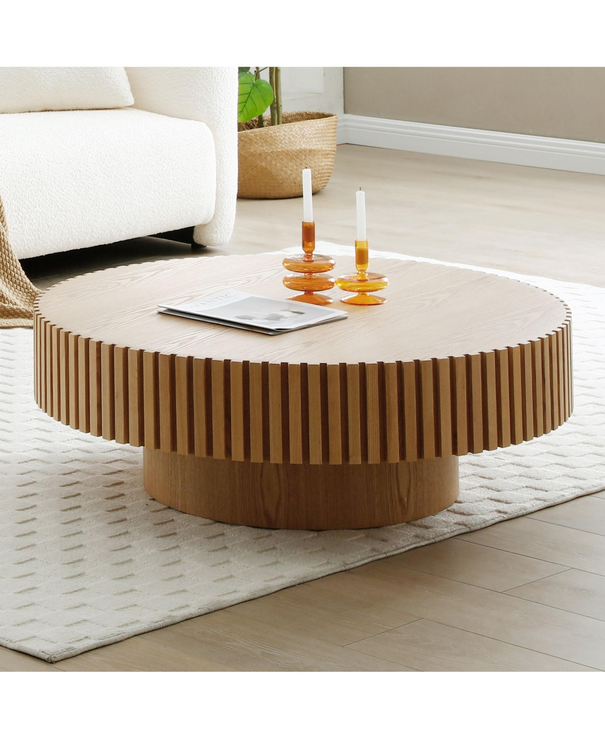 Round Wood Coffee Table - Modern Drum Design - Natural ash | Macy's