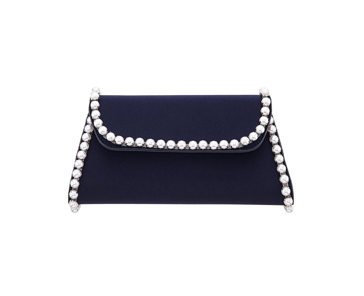 Nina Imitation Pearl Trim Trapezoid Flap Bag - Navy | Macy's