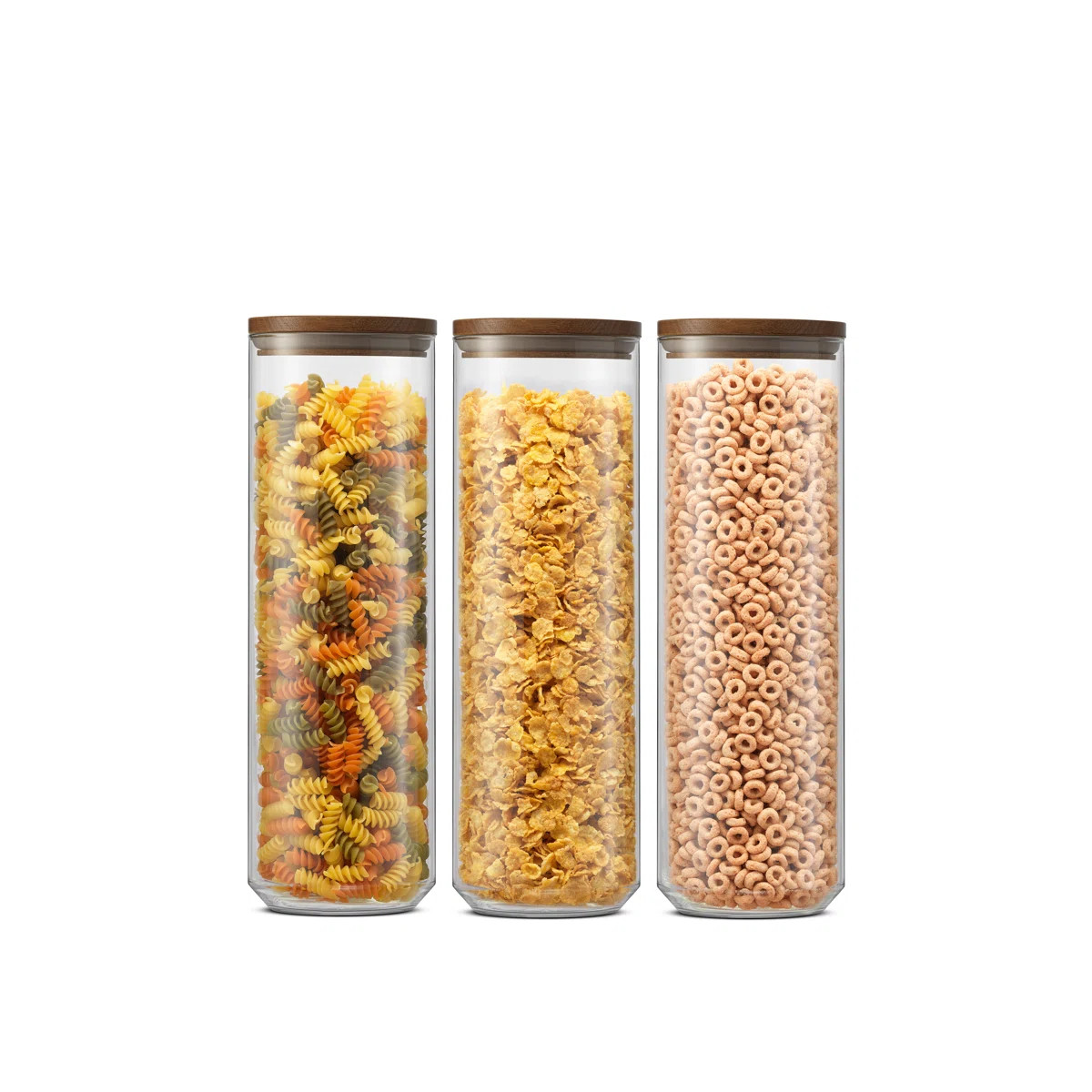 Holden Stackable Glass Storage Canister Set with Wood Lids (Set of 3) | Wayfair North America