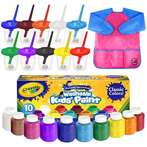 Kids Painting Set, Washable Paint for Kids with Paint Cups, Toddler Paintbrushes, Waterproof Kid Smock, Non Toxic Washable Finger Paints 2 oz Each, Gifting Bundle Toddler Painting Supplies | Amazon (US)