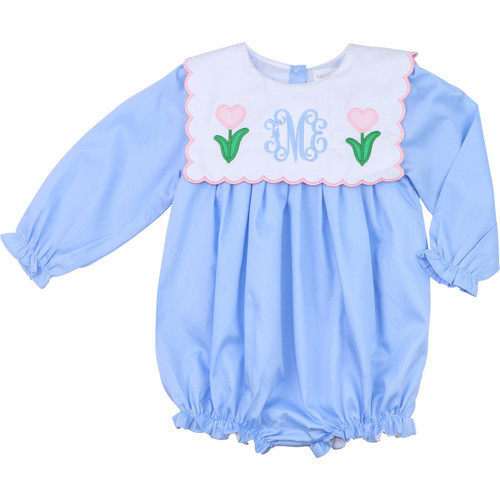 Blue Pique Applique Tulip Heart Bubble | Cecil and Lou