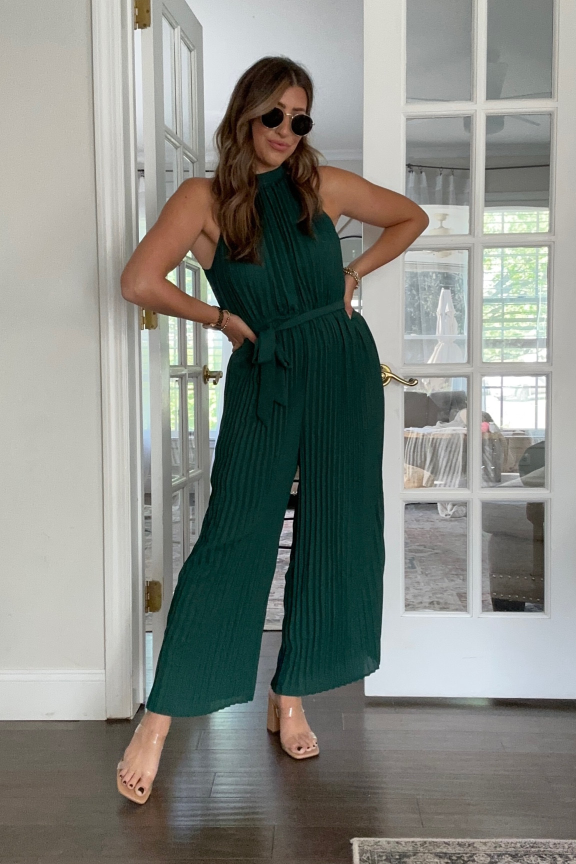 Emerald green jumpsuit. / Fits TTS! Perfect for a wedding guest outfit! Use code LAUREN10 for 10% off sitewide. 

#LTKSeasonal #LTKwedding #LTKstyletip