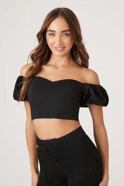 Puff-Sleeve Sweetheart Crop Top | Forever 21 | Forever 21 (US)