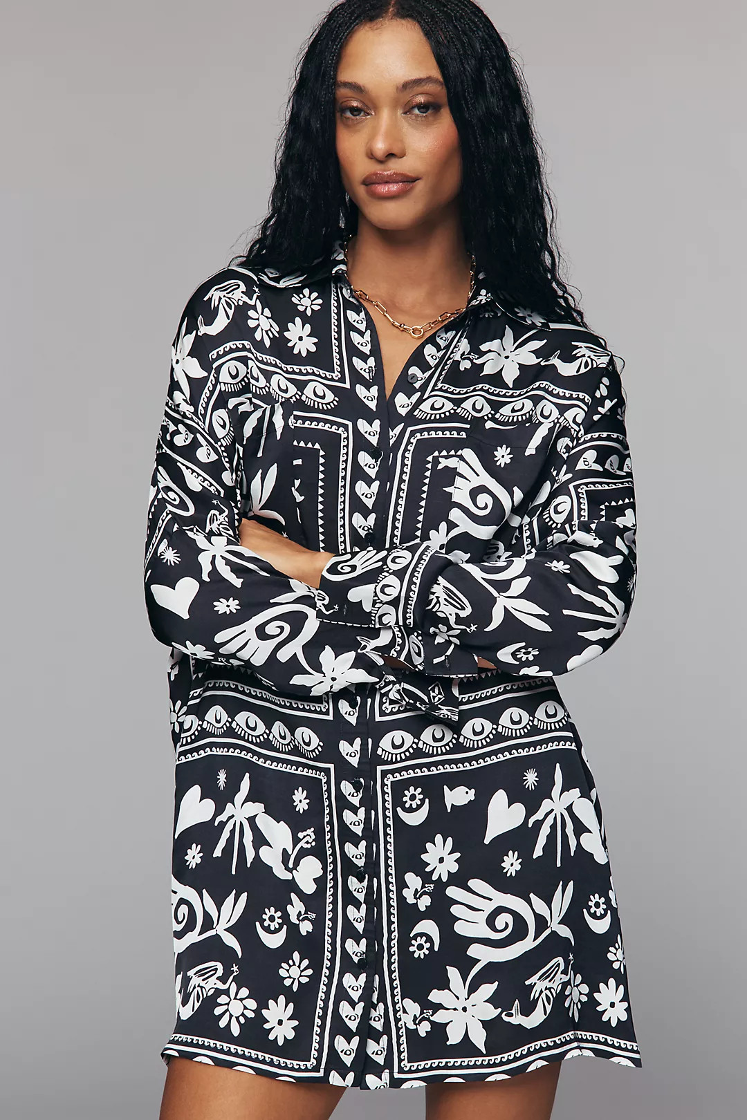 Corey Lynn Calter Long-Sleeve Printed Mini Shirt Dress | Anthropologie (US)