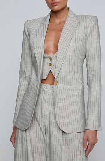 L'AGENCE Sheila Structured Pinstripe Blazer in Grey/Tan Pinstripe at Nordstrom Rack, Size 2 | Nordstrom Rack