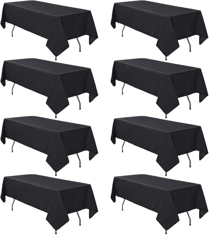 8 Pack Black Tablecloth 60 x 102 Inch Polyester Table Cloth for 6 Foot Rectangle Tables, Wrinkle ... | Amazon (US)
