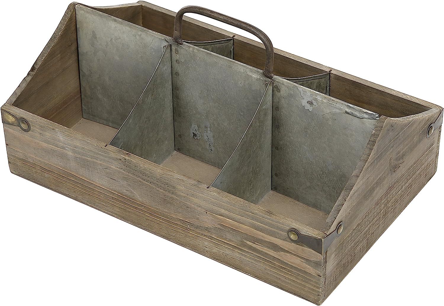 MyGift Vintage Wood Storage Organizer Caddy with 6 Compartments, Decorative Crate with Galvanized... | Amazon (US)