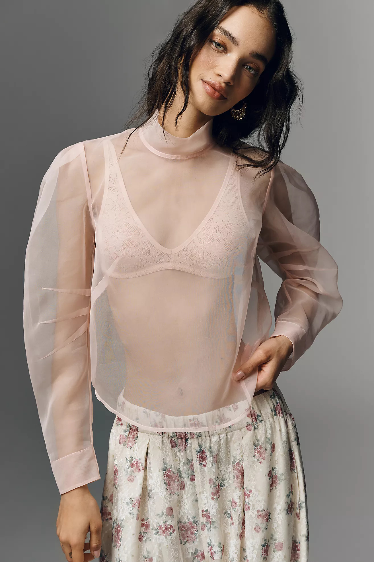 Maeve Sheer Long-Sleeve High-Neck Blouse | Anthropologie (US)