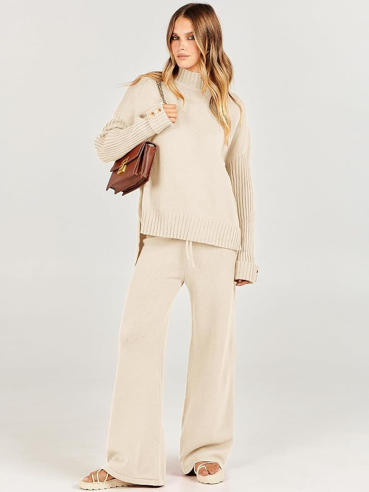 ANRABESS Women's Two Piece Outfits Sweater Sets Long Sleeve Knit Pullover and Wide Leg Pants Loun... | Amazon (US)