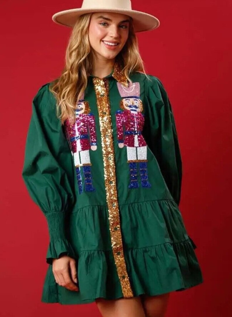 Christmas Holiday Nutcracker Sequin Tiered Shirt Dress 2023 - Etsy | Etsy (US)