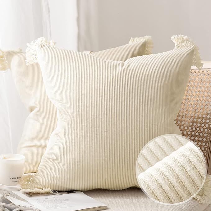 Phantoscope Pack of 2 Corduroy Pillow Covers Decorative Striped Velvet Throw Pillows with Cotton ... | Amazon (US)