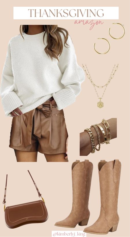 Amazon thanksgiving outfit
Thanksgiving outfit
Cute outfit inspiration
Fall outfit
Leather shorts
White sweater 
Nude boots
Gold jewelry
Brown pants 
Brown shorts
Cream sweater 
Amazon fashionn

#LTKfindsunder50 #LTKHoliday #LTKshoecrush