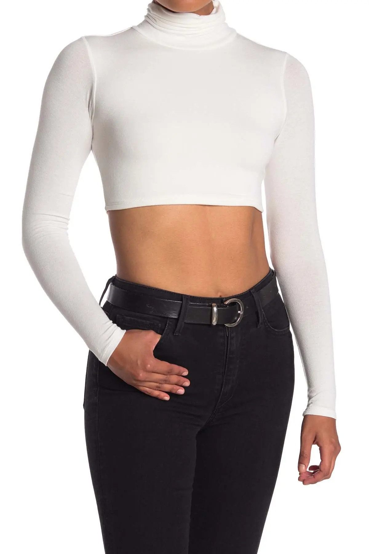 Naked Wardrobe The NW Crop Turtleneck, Size Small in White at Nordstrom | Nordstrom