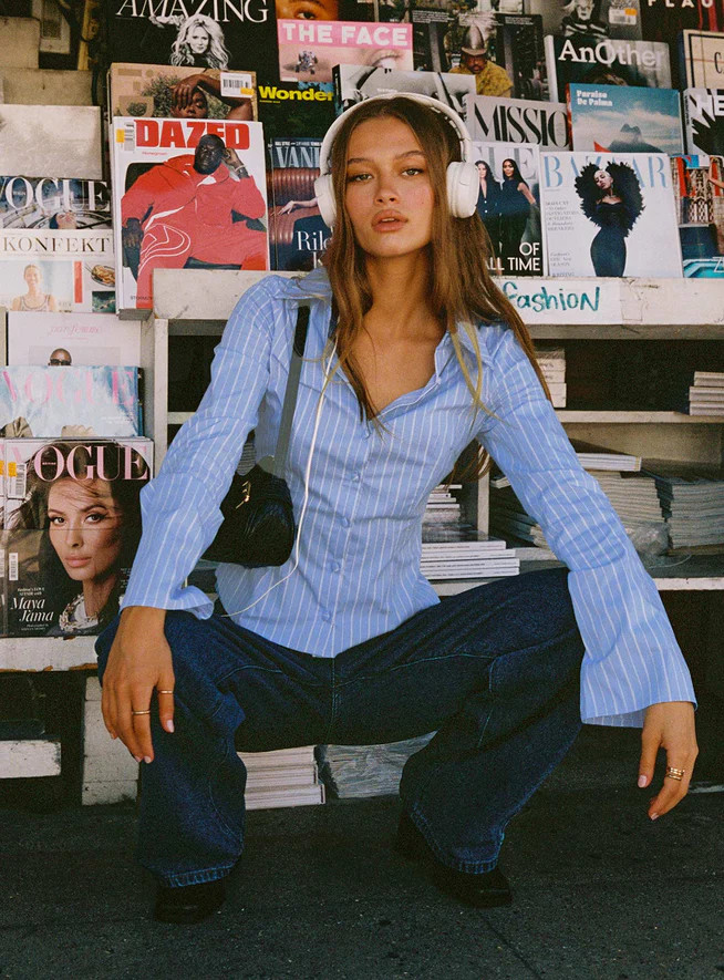 Anni Pinstripe Shirt Blue | Princess Polly US