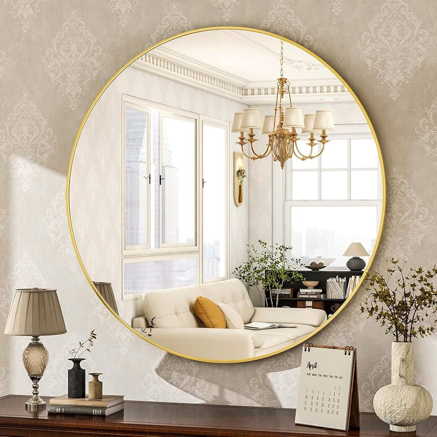 HARRITPURE Round Mirror 19.6 Gold Wall Mounted Circle Mirrors Vanity Mirror with Brushed Aluminum... | Amazon (US)