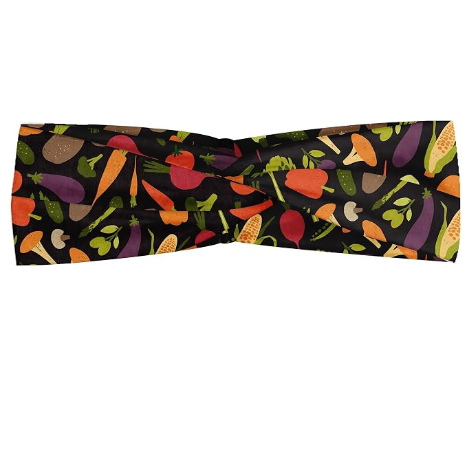 Lunarable Vegetable Headband, Repeating Pattern with Various Healthy Fresh Foods on Dark Backdrop... | Amazon (US)